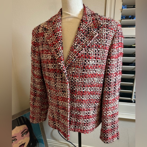Austin Reed Jackets & Blazers - Y2K Austin Reed red black whites tweed wool jacketed blazer size 14